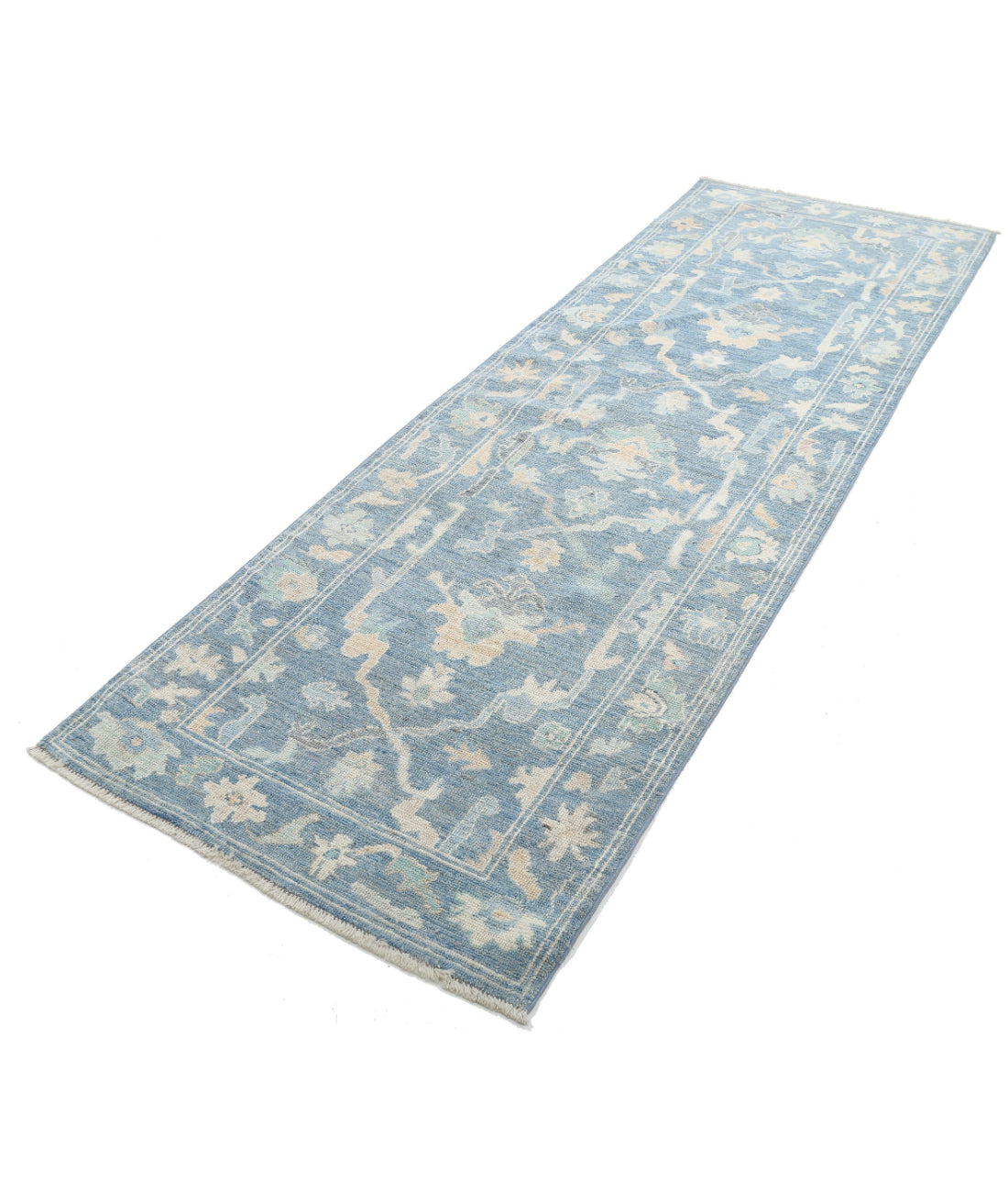 Oushak 3'3'' X 9'6'' Hand-Knotted Wool Rug 3'3'' x 9'6'' (98 X 285) / Blue / Blue