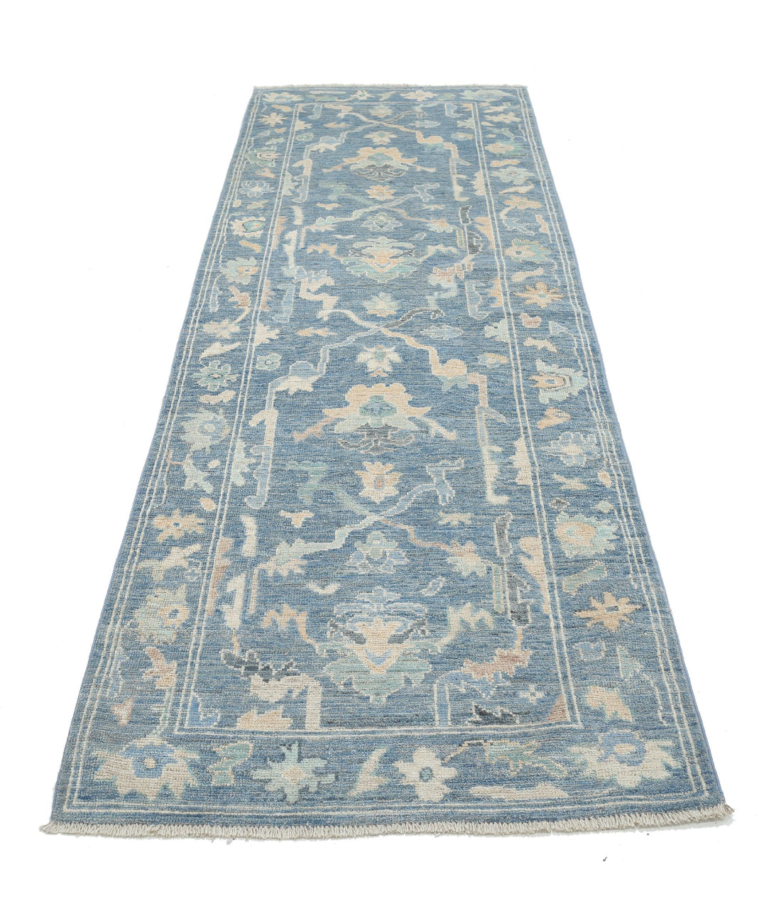 Oushak 3'3'' X 9'6'' Hand-Knotted Wool Rug 3'3'' x 9'6'' (98 X 285) / Blue / Blue