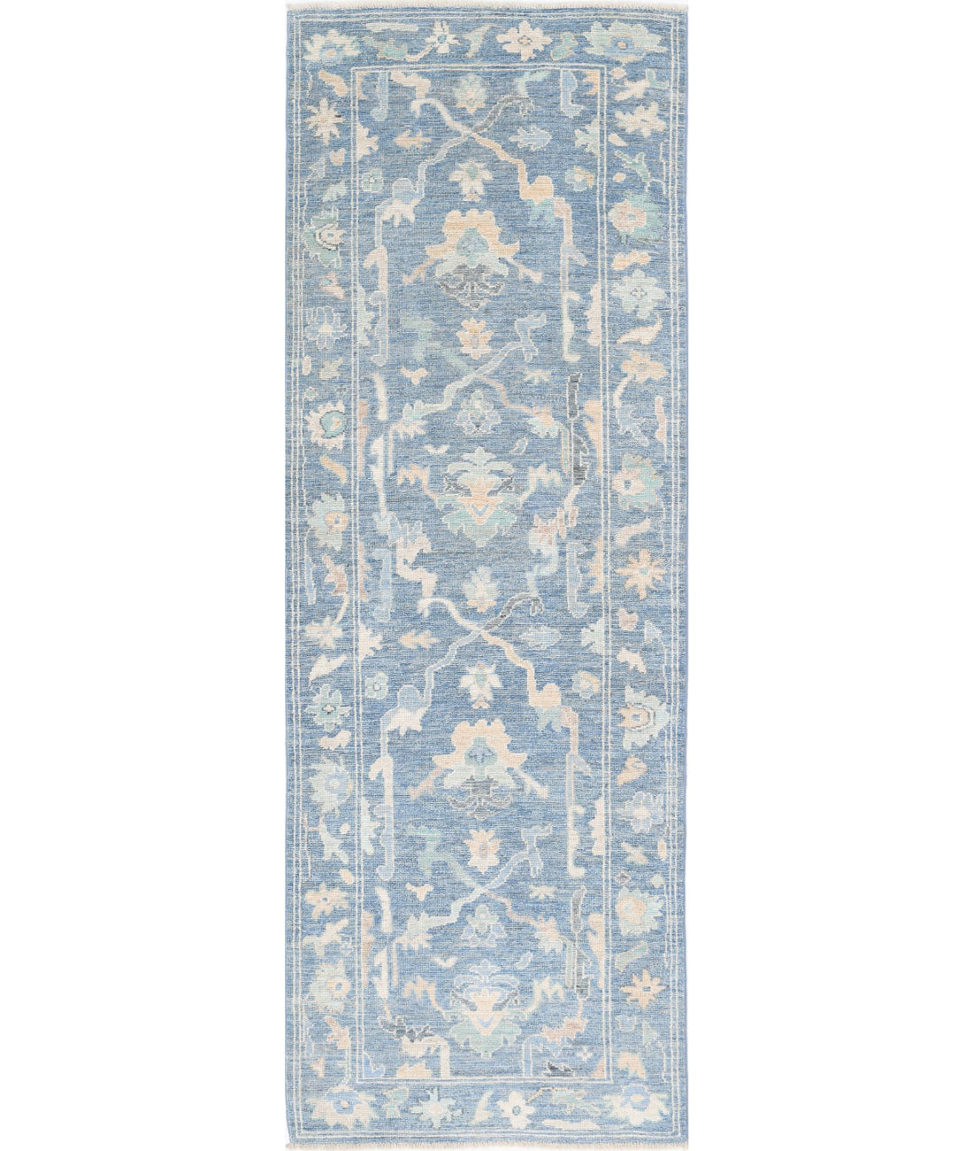 Oushak 3'3'' X 9'6'' Hand-Knotted Wool Rug 3'3'' x 9'6'' (98 X 285) / Blue / Blue