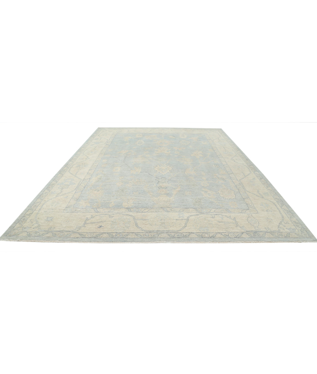 Oushak 10'3'' X 13'7'' Hand-Knotted Wool Rug 10'3'' x 13'7'' (308 X 408) / Blue / Ivory