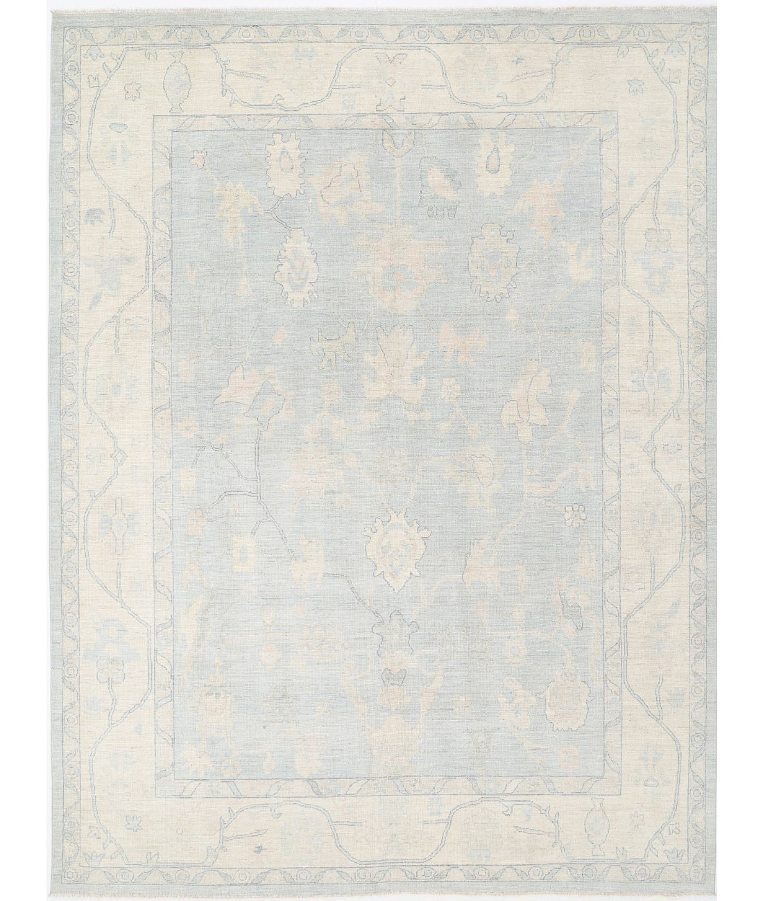 Oushak 10'3'' X 13'7'' Hand-Knotted Wool Rug 10'3'' x 13'7'' (308 X 408) / Blue / Ivory