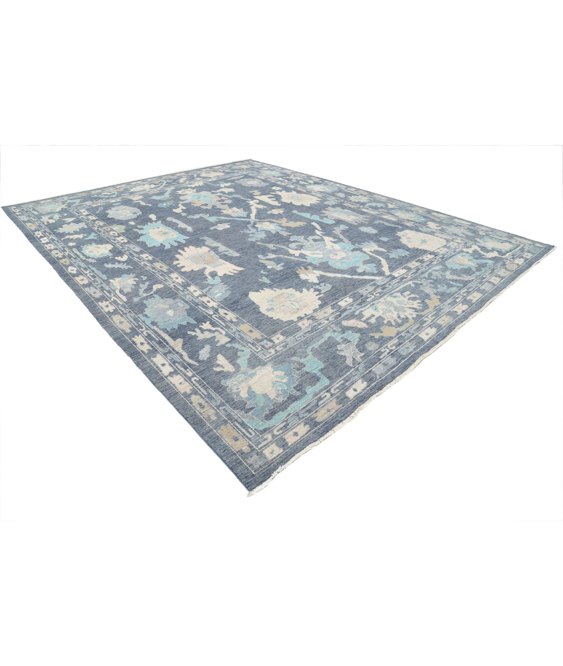 Oushak 11'11'' X 14'10'' Hand-Knotted Wool Rug 11'11'' x 14'10'' (358 X 445) / Blue / Blue