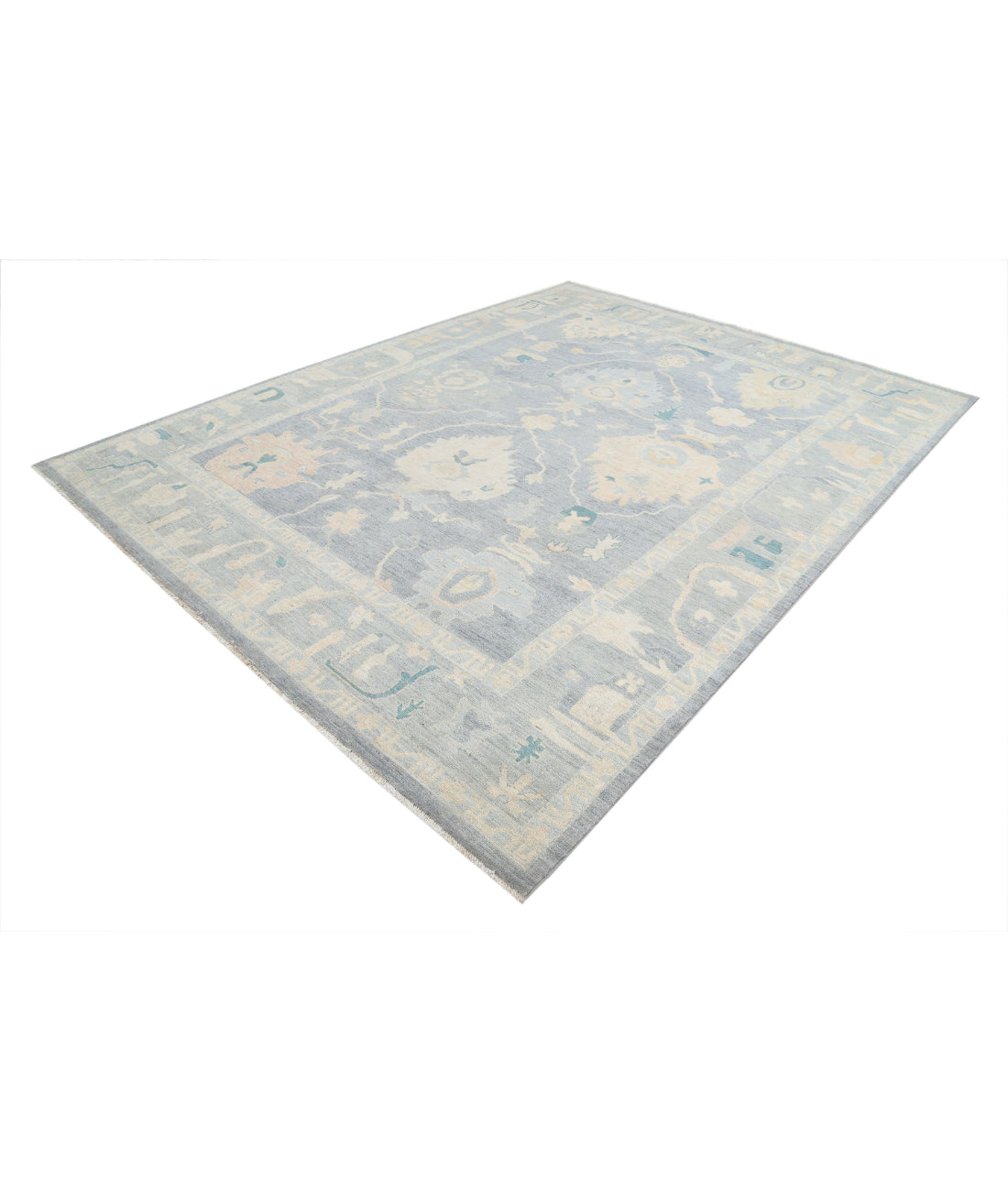 Oushak 8'11'' X 11'7'' Hand-Knotted Wool Rug 8'11'' x 11'7'' (268 X 348) / Blue / Grey