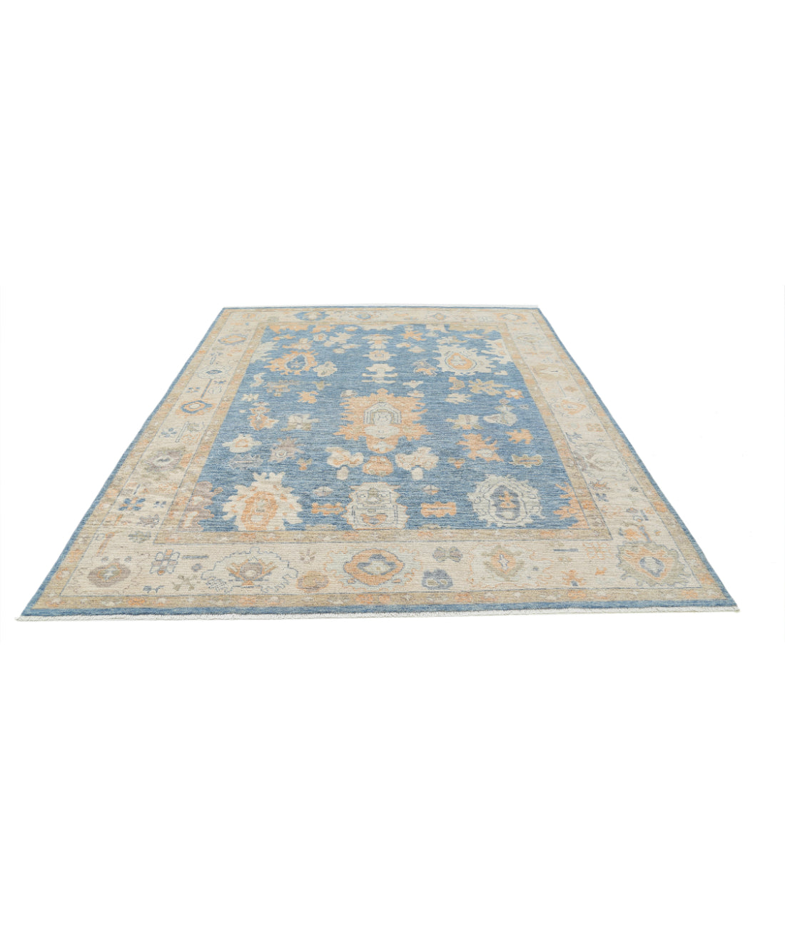 Oushak 7'11'' X 9'10'' Hand-Knotted Wool Rug 7'11'' x 9'10'' (238 X 295) / Blue / Ivory