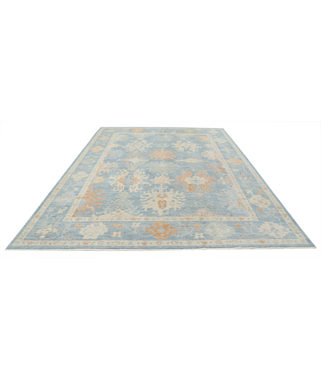 Oushak 8'10'' X 11'8'' Hand-Knotted Wool Rug 8'10'' x 11'8'' (265 X 350) / Blue / Ivory