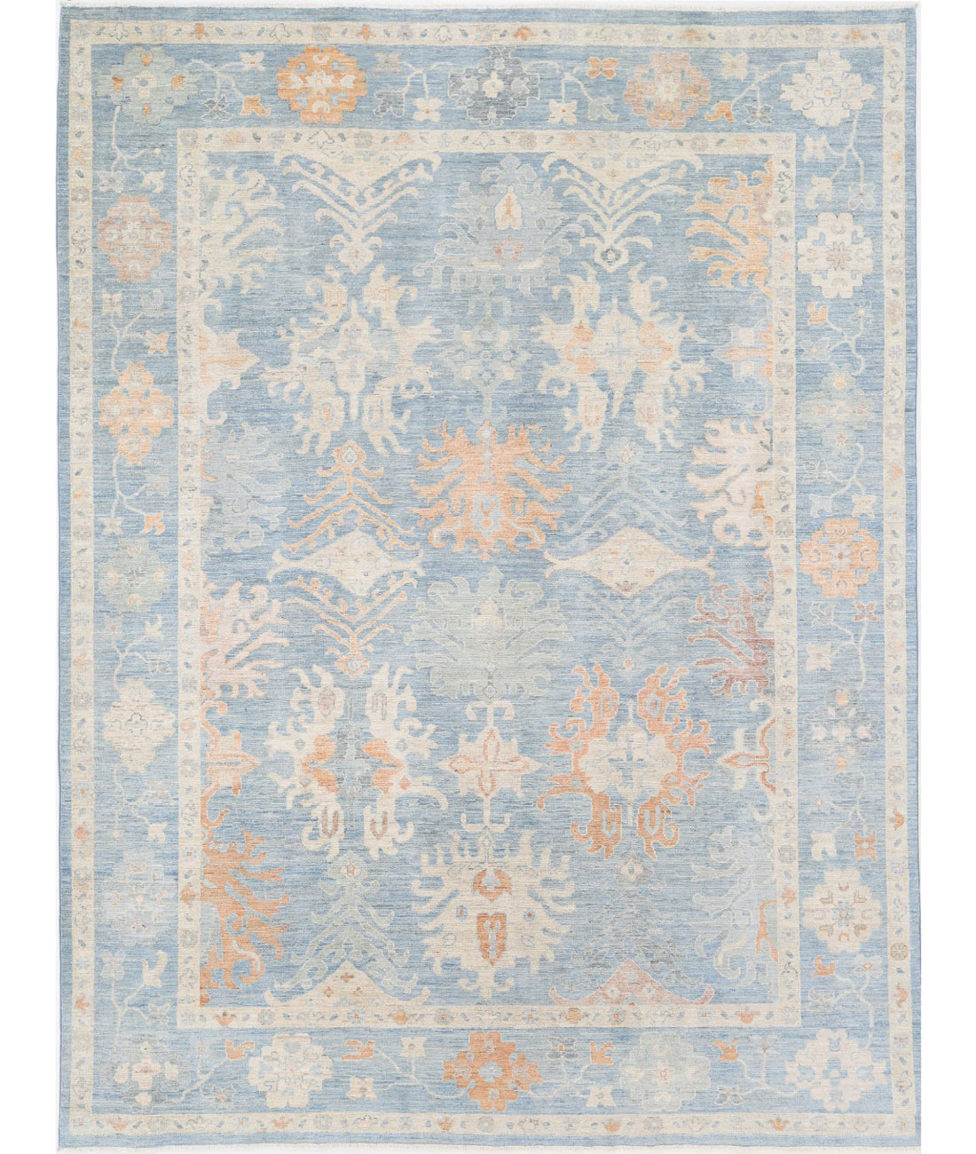 Oushak 8'10'' X 11'8'' Hand-Knotted Wool Rug 8'10'' x 11'8'' (265 X 350) / Blue / Ivory