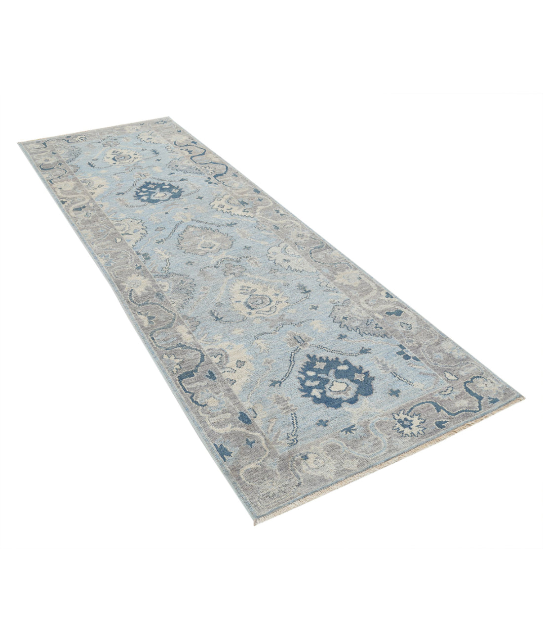 Oushak 3'2'' X 9'7'' Hand-Knotted Wool Rug 3'2'' x 9'7'' (95 X 288) / Blue / Taupe