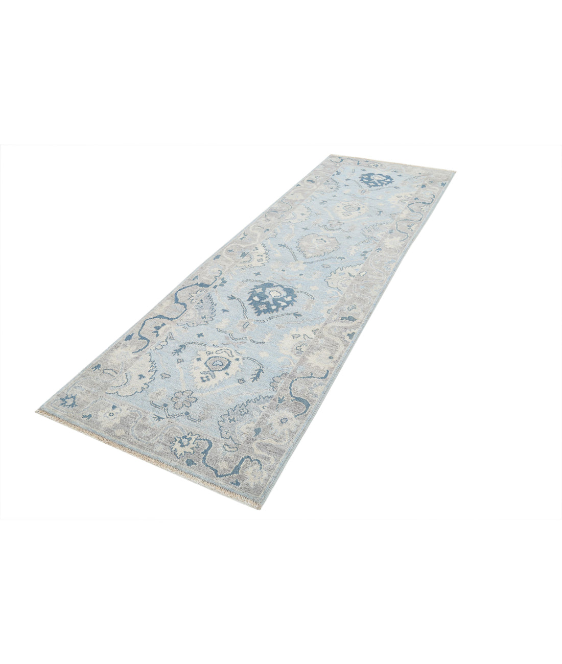 Oushak 3'2'' X 9'7'' Hand-Knotted Wool Rug 3'2'' x 9'7'' (95 X 288) / Blue / Taupe