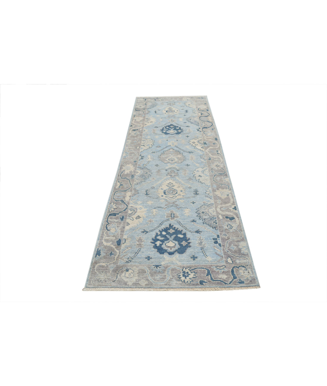 Oushak 3'2'' X 9'7'' Hand-Knotted Wool Rug 3'2'' x 9'7'' (95 X 288) / Blue / Taupe