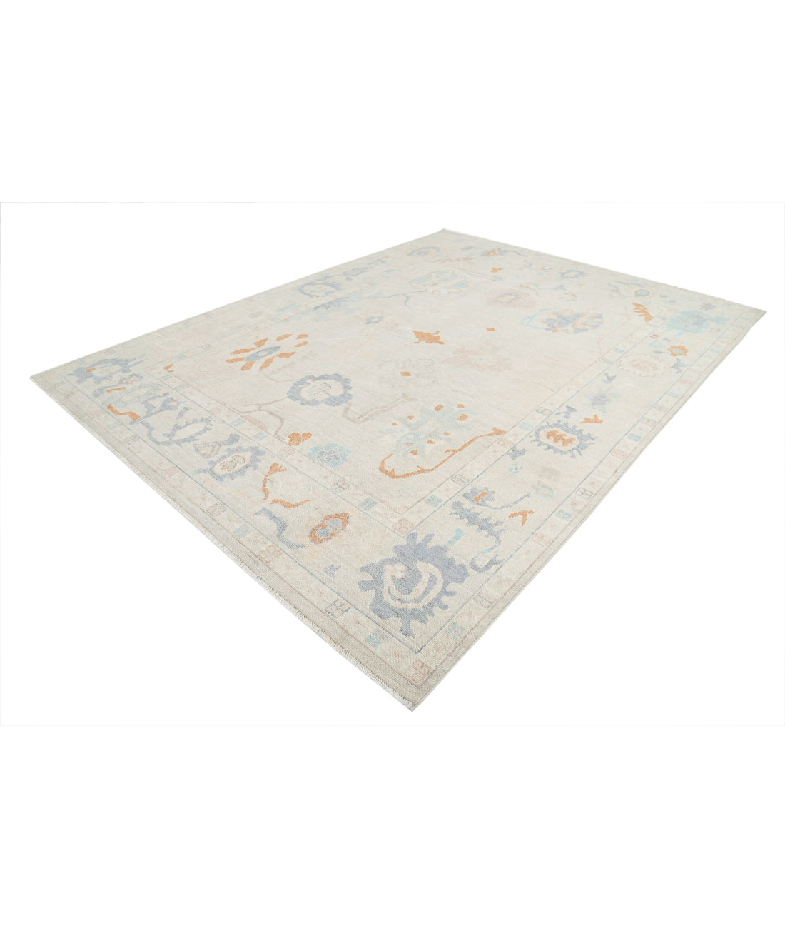 Oushak 9'1'' X 12'0'' Hand-Knotted Wool Rug 9'1'' x 12'0'' (273 X 360) / Beige / Blue