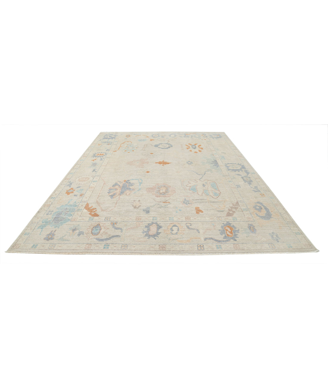 Oushak 9'1'' X 12'0'' Hand-Knotted Wool Rug 9'1'' x 12'0'' (273 X 360) / Beige / Blue