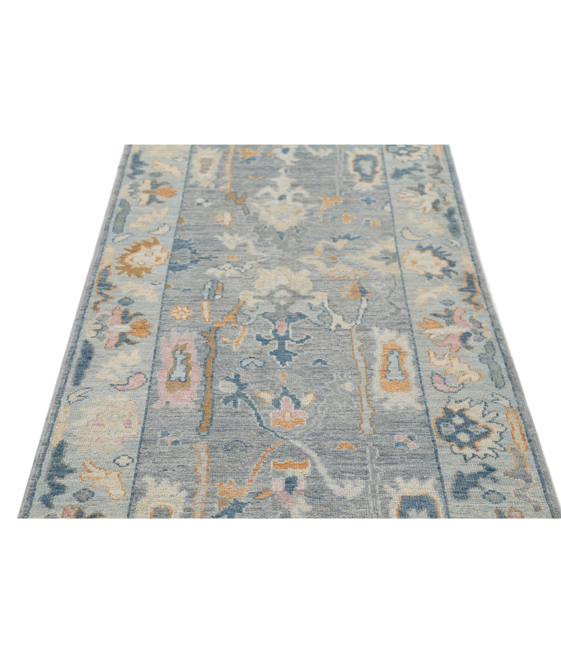 Oushak 3'3'' X 12'4'' Hand-Knotted Wool Rug 3'3'' x 12'4'' (98 X 370) / Grey / Blue