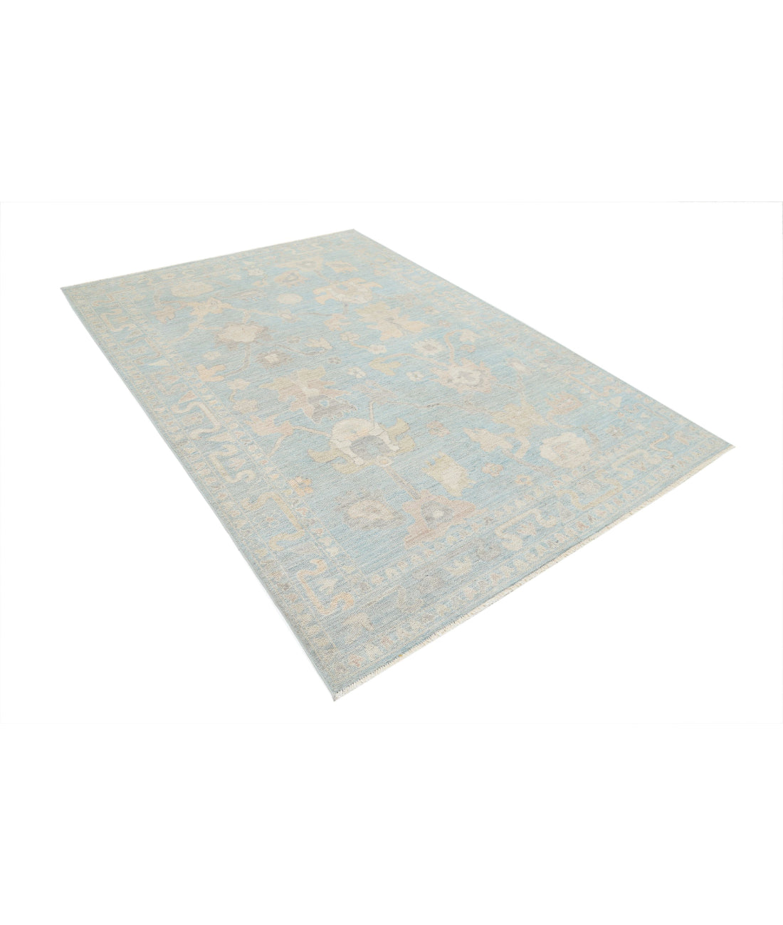 Oushak 6'0'' X 8'10'' Hand-Knotted Wool Rug 6'0'' x 8'10'' (180 X 265) / Green / Ivory