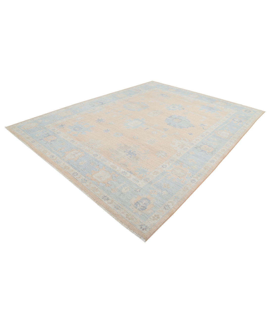 Oushak 9'2'' X 12'1'' Hand-Knotted Wool Rug 9'2'' x 12'1'' (275 X 363) / Peach / Blue