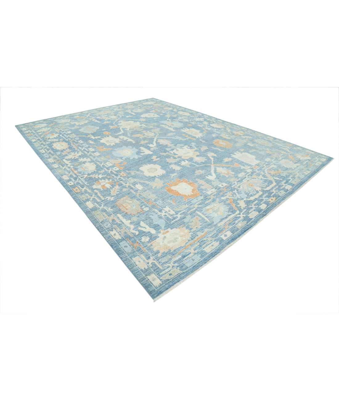 Oushak 10'4'' X 13'9'' Hand-Knotted Wool Rug 10'4'' x 13'9'' (310 X 413) / Blue / Ivory