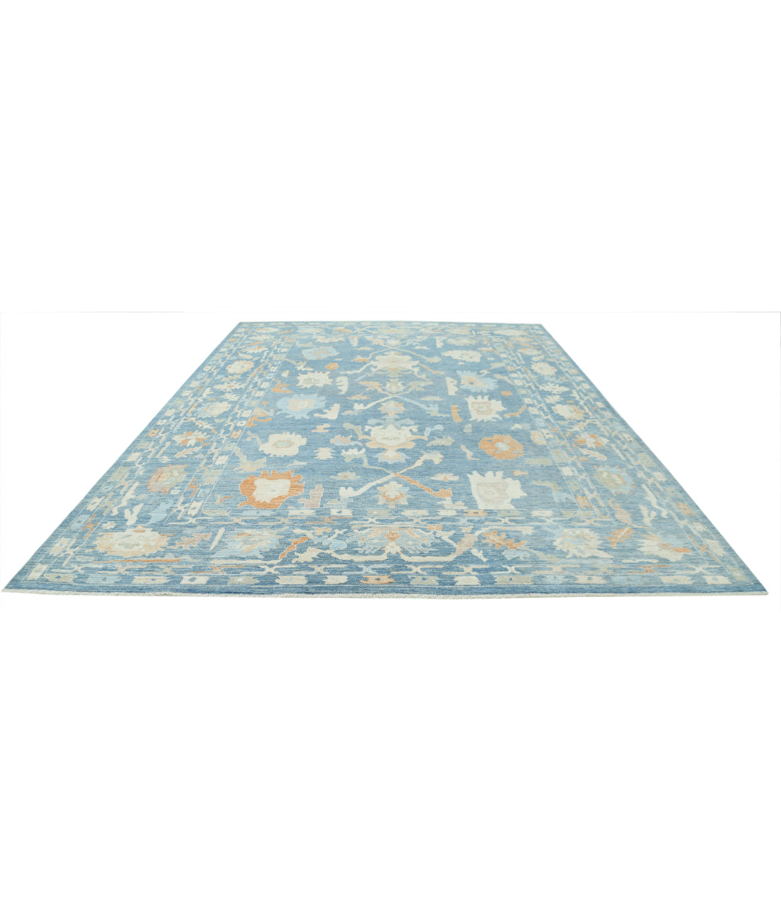 Oushak 10'4'' X 13'9'' Hand-Knotted Wool Rug 10'4'' x 13'9'' (310 X 413) / Blue / Ivory