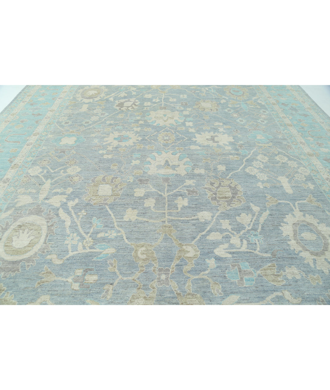 Oushak 12'0'' X 15'8'' Hand-Knotted Wool Rug 12'0'' x 15'8'' (360 X 470) / Grey / Green