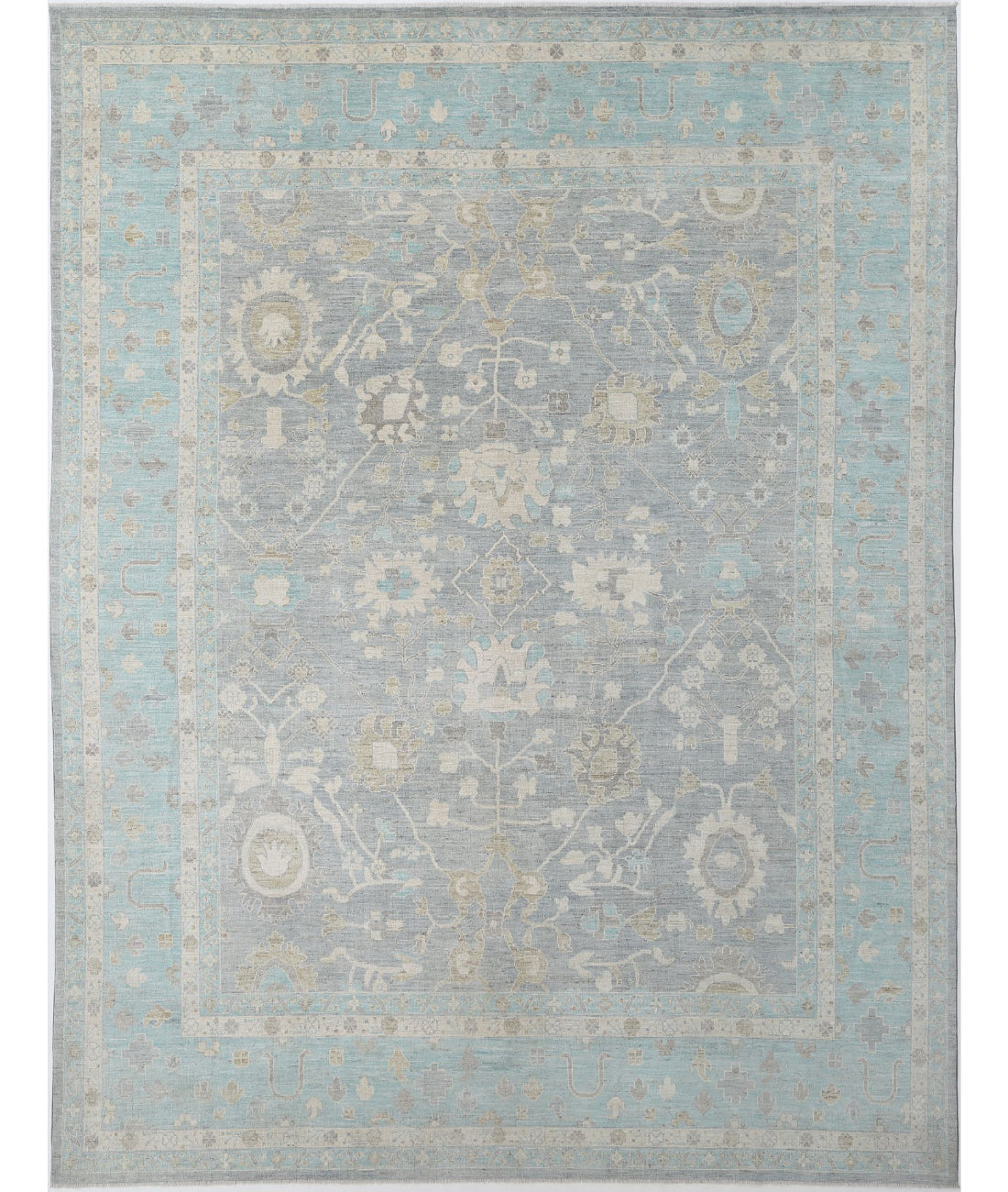 Oushak 12'0'' X 15'8'' Hand-Knotted Wool Rug 12'0'' x 15'8'' (360 X 470) / Grey / Green