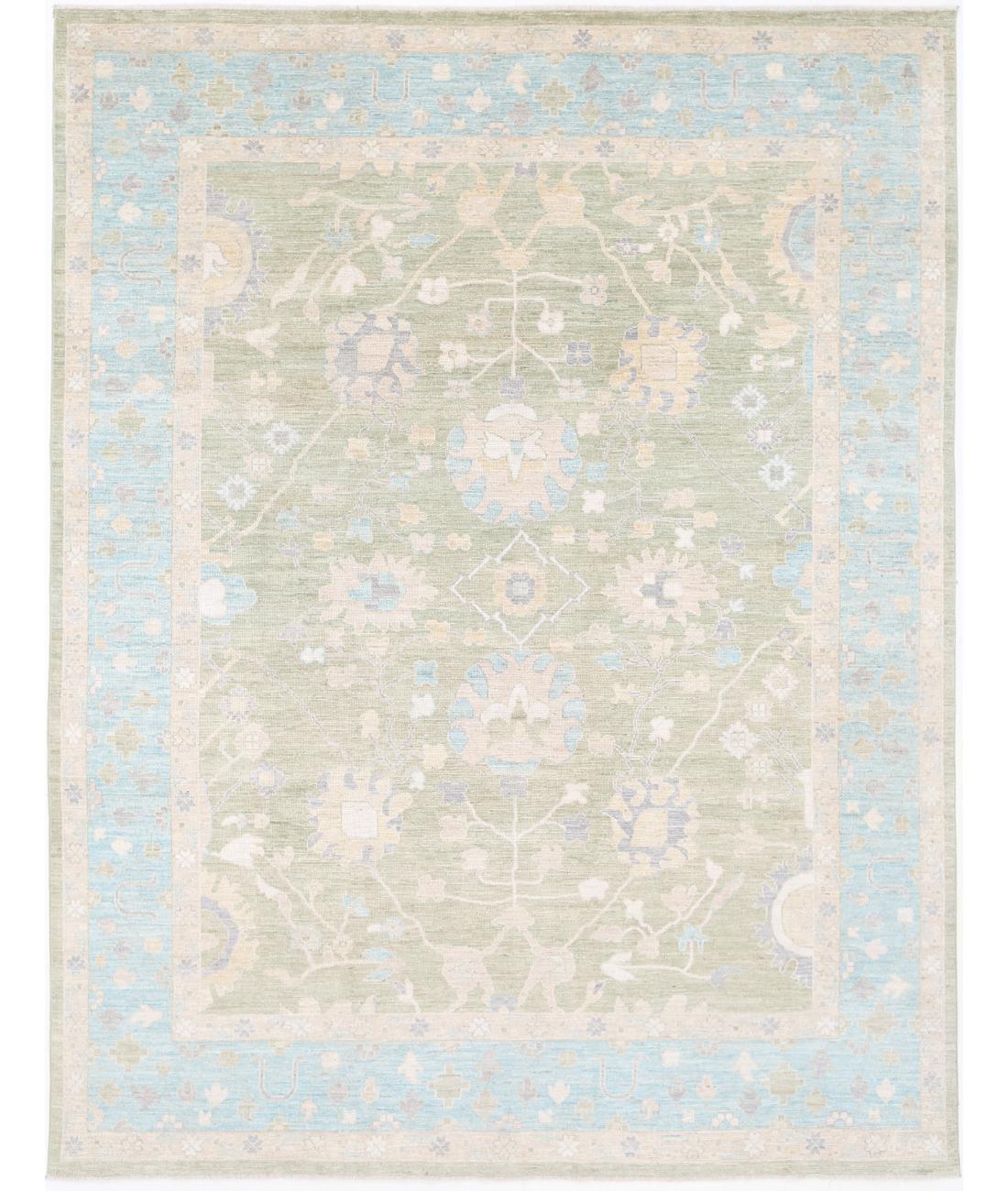 Oushak 9' 3" X 12' 4" Hand-Knotted Wool Rug 9' 3" X 12' 4" (282 X 376) / Green / Blue