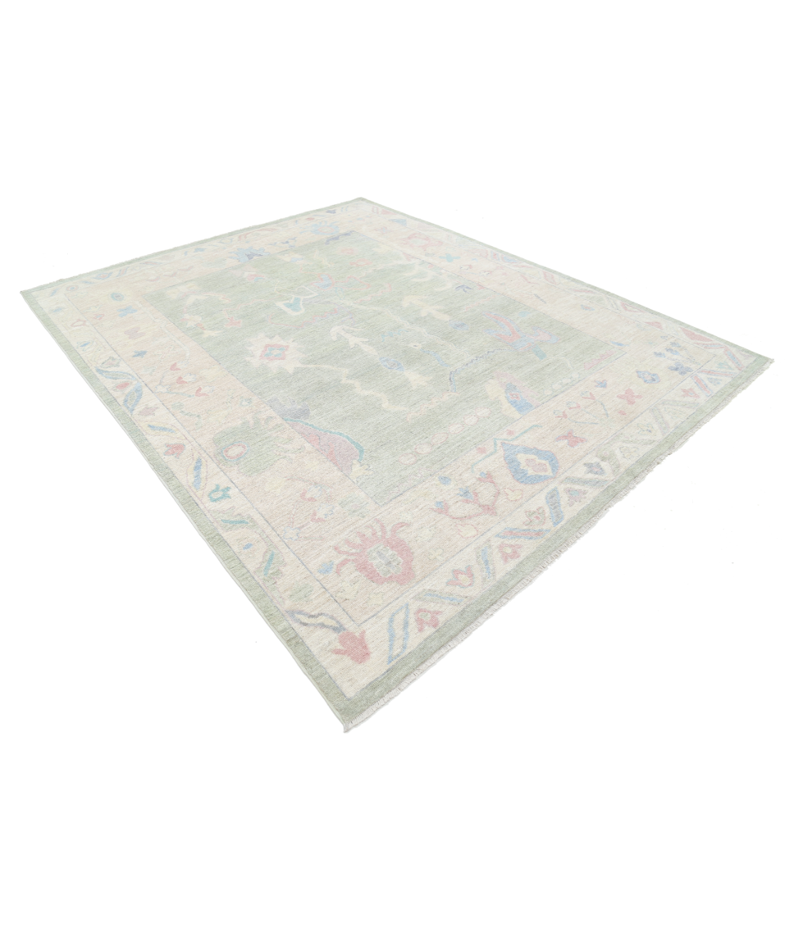 Oushak 8' 2" X 9' 9" Hand-Knotted Wool Rug 8' 2" X 9' 9" (249 X 297) / Green / Taupe