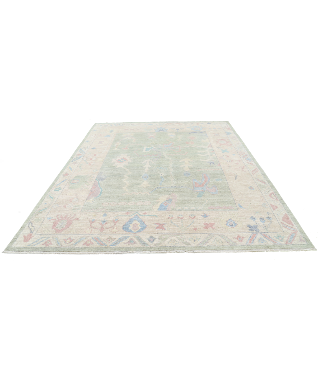 Oushak 8' 2" X 9' 9" Hand-Knotted Wool Rug 8' 2" X 9' 9" (249 X 297) / Green / Taupe