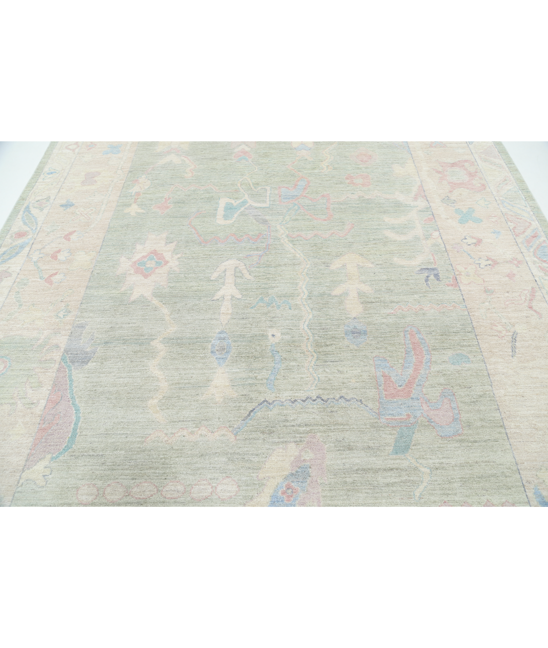 Oushak 8' 2" X 9' 9" Hand-Knotted Wool Rug 8' 2" X 9' 9" (249 X 297) / Green / Taupe
