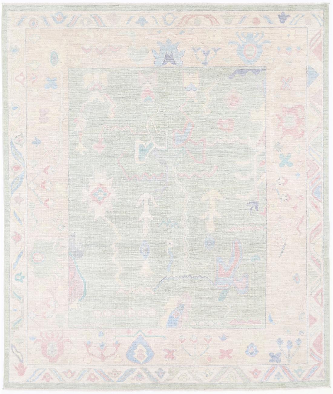 Oushak 8' 2" X 9' 9" Hand-Knotted Wool Rug 8' 2" X 9' 9" (249 X 297) / Green / Taupe