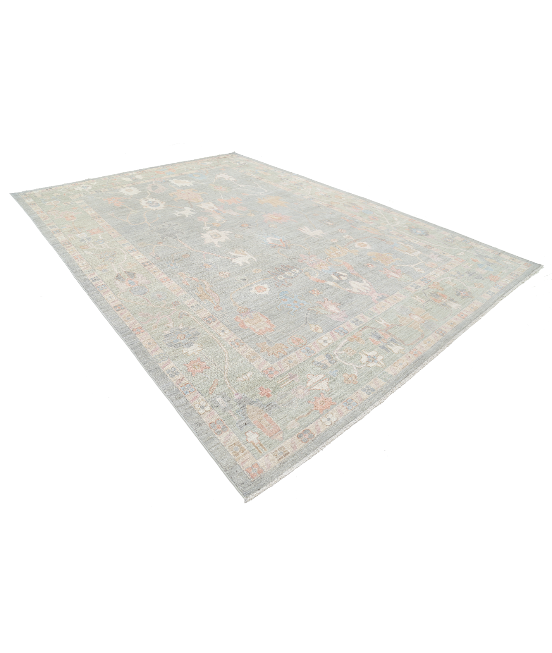 Oushak 10' 0" X 13' 10" Hand-Knotted Wool Rug 10' 0" X 13' 10" (305 X 422) / Grey / Green