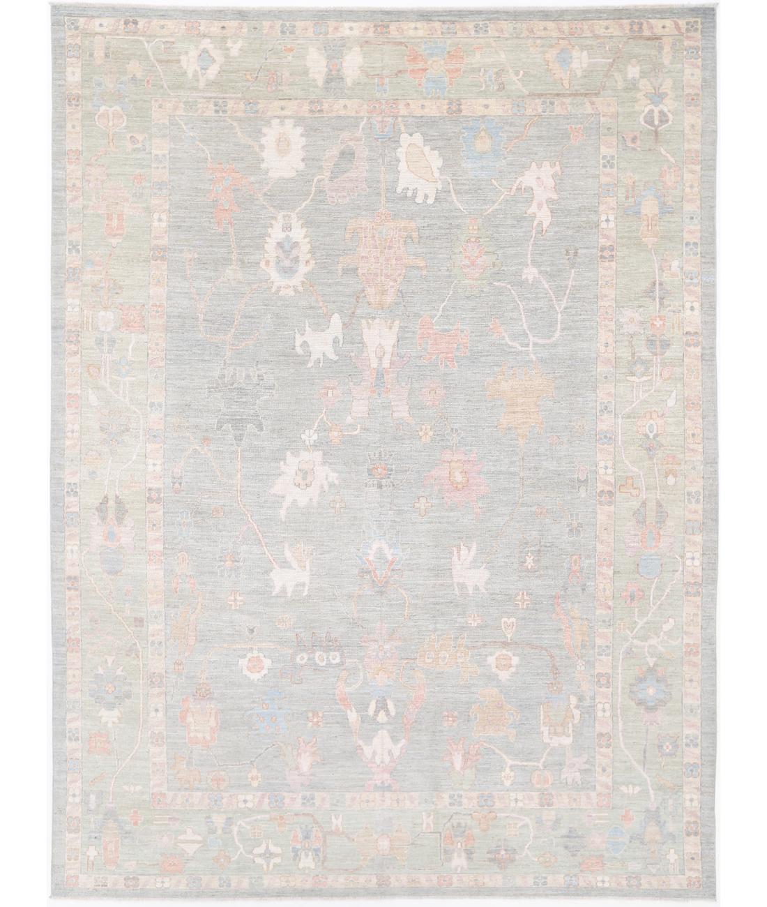 Oushak 10' 0" X 13' 10" Hand-Knotted Wool Rug 10' 0" X 13' 10" (305 X 422) / Grey / Green