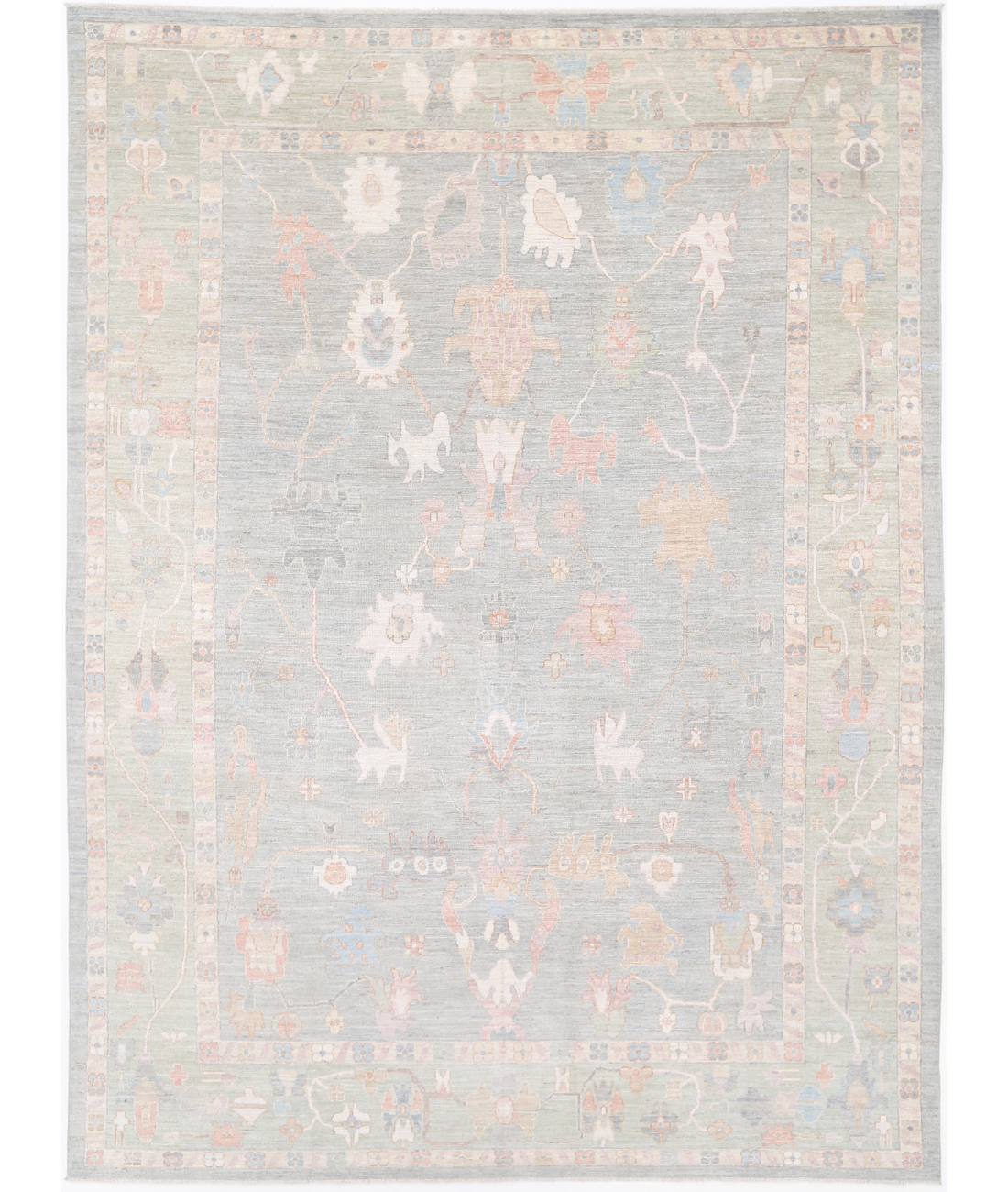 Oushak 10' 0" X 13' 10" Hand-Knotted Wool Rug 10' 0" X 13' 10" (305 X 422) / Grey / Green