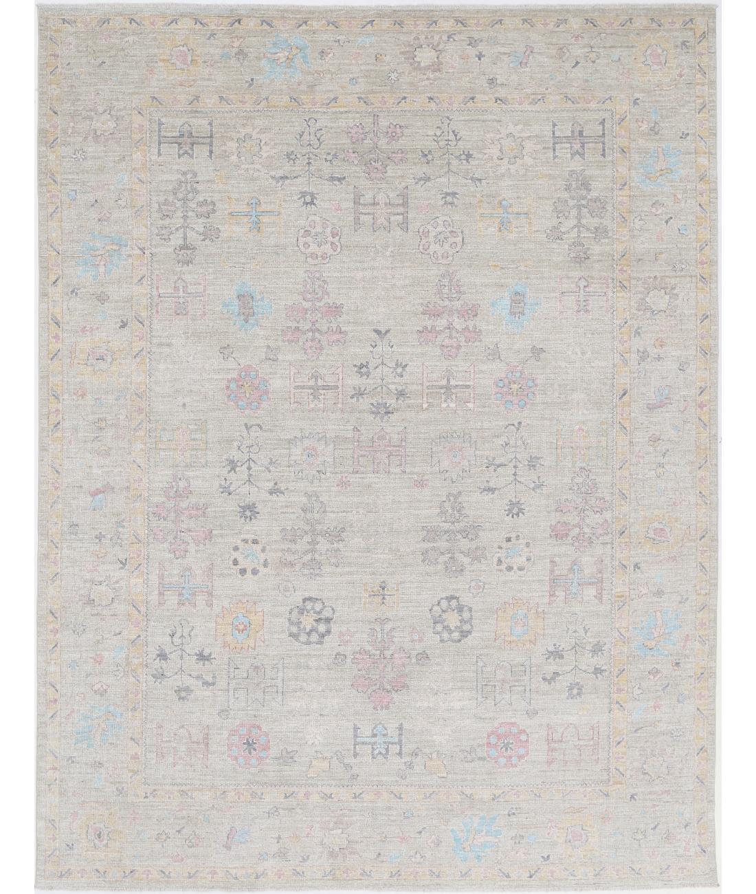 Oushak 9' 1" X 11' 10" Hand-Knotted Wool Rug 9' 1" X 11' 10" (277 X 361) / Silver / Grey