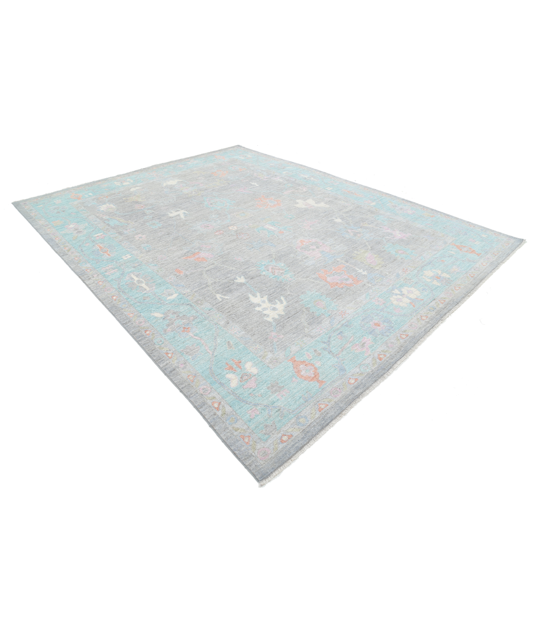 Oushak 9' 1" X 11' 9" Hand-Knotted Wool Rug 9' 1" X 11' 9" (277 X 358) / Grey / Green