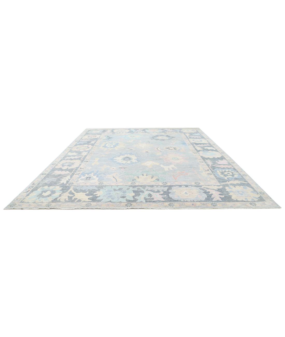 Oushak 12' 2" X 14' 9" Hand-Knotted Wool Rug 12' 2" X 14' 9" (371 X 450) / Blue / Grey