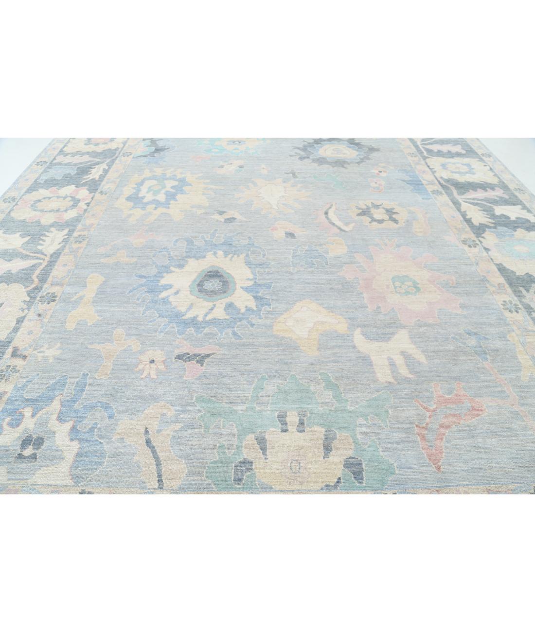 Oushak 12' 2" X 14' 9" Hand-Knotted Wool Rug 12' 2" X 14' 9" (371 X 450) / Blue / Grey