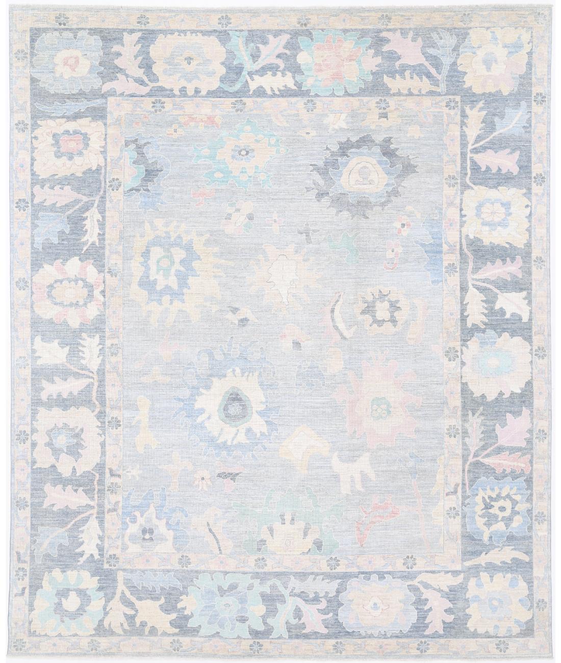 Oushak 12' 2" X 14' 9" Hand-Knotted Wool Rug 12' 2" X 14' 9" (371 X 450) / Blue / Grey