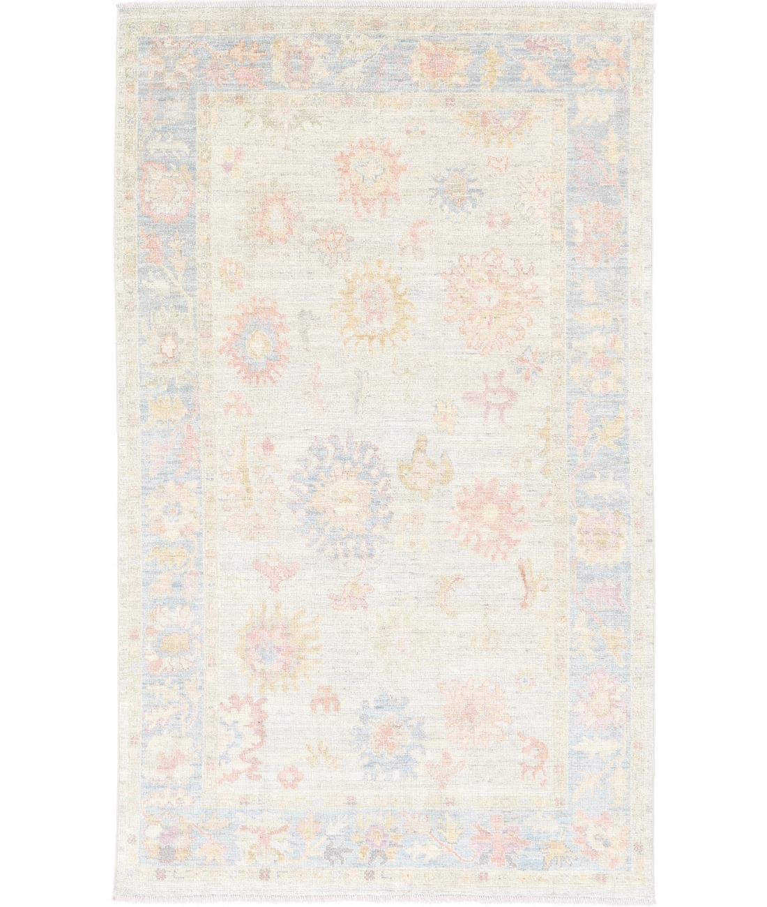 Oushak 4' 10" X 8' 2" Hand-Knotted Wool Rug 4' 10" X 8' 2" (147 X 249) / Silver / Blue