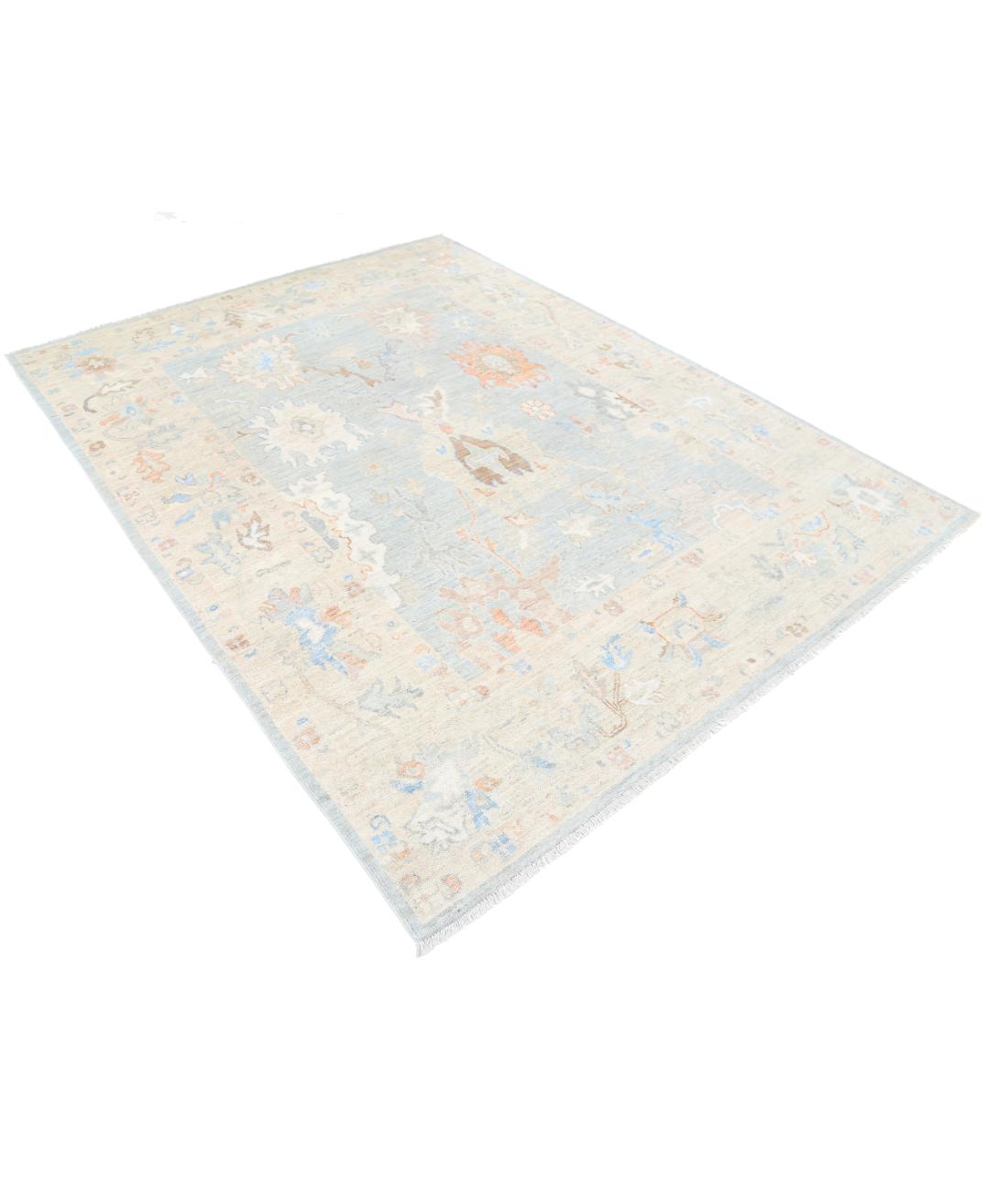 Oushak 6' 4" X 8' 2" Hand-Knotted Wool Rug 6' 4" X 8' 2" (193 X 249) / Blue / Ivory