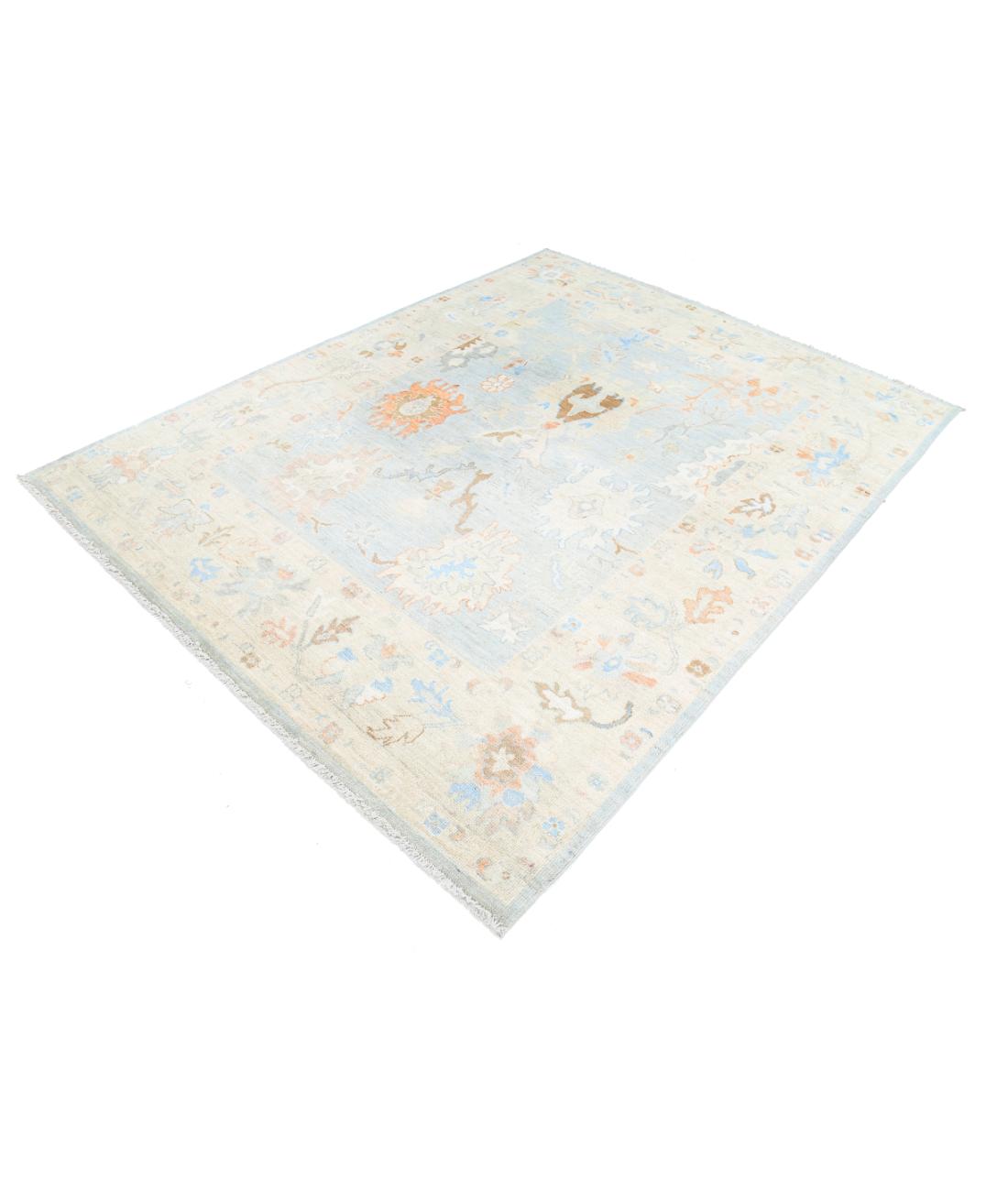 Oushak 6' 4" X 8' 2" Hand-Knotted Wool Rug 6' 4" X 8' 2" (193 X 249) / Blue / Ivory