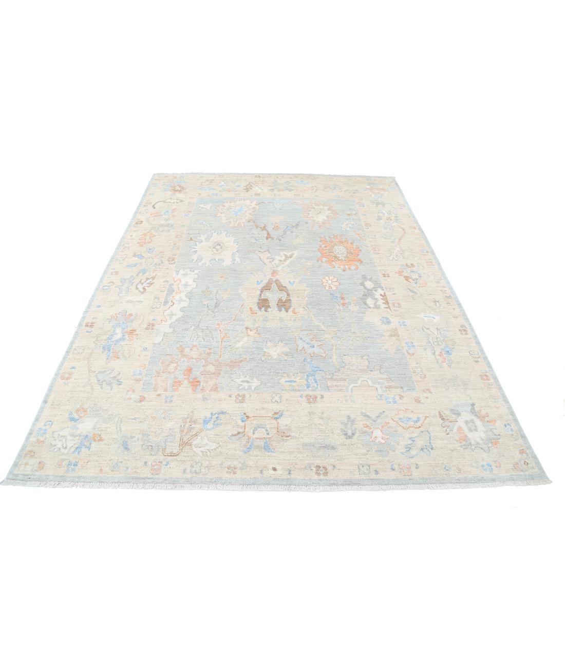 Oushak 6' 4" X 8' 2" Hand-Knotted Wool Rug 6' 4" X 8' 2" (193 X 249) / Blue / Ivory