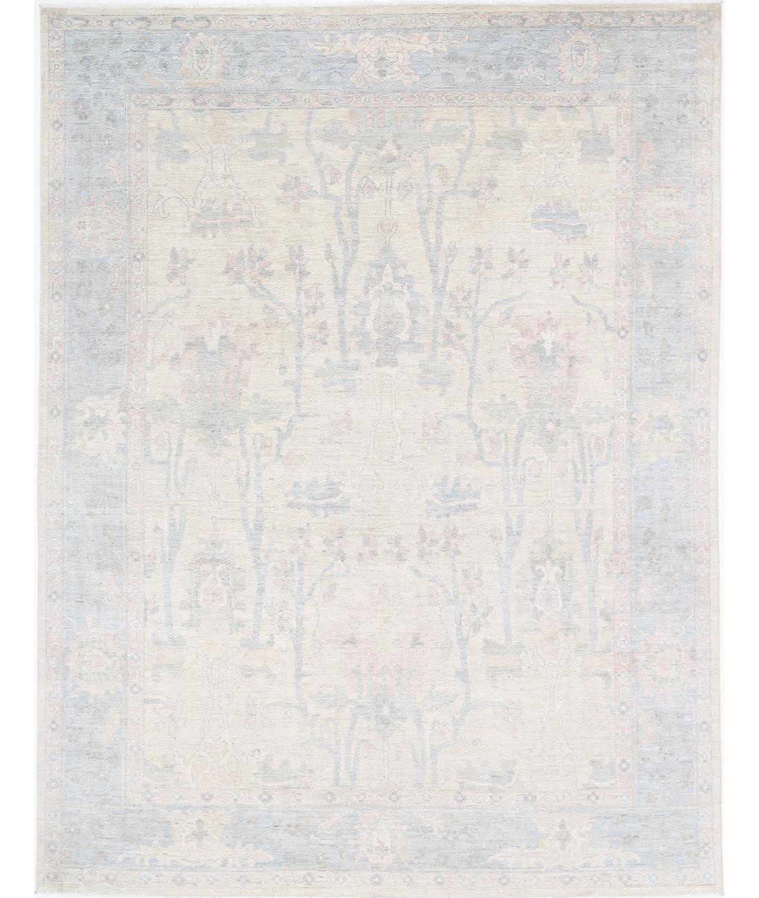 Oushak 9' 1" X 12' 0" Hand-Knotted Wool Rug 9' 1" X 12' 0" (277 X 366) / Ivory / Blue