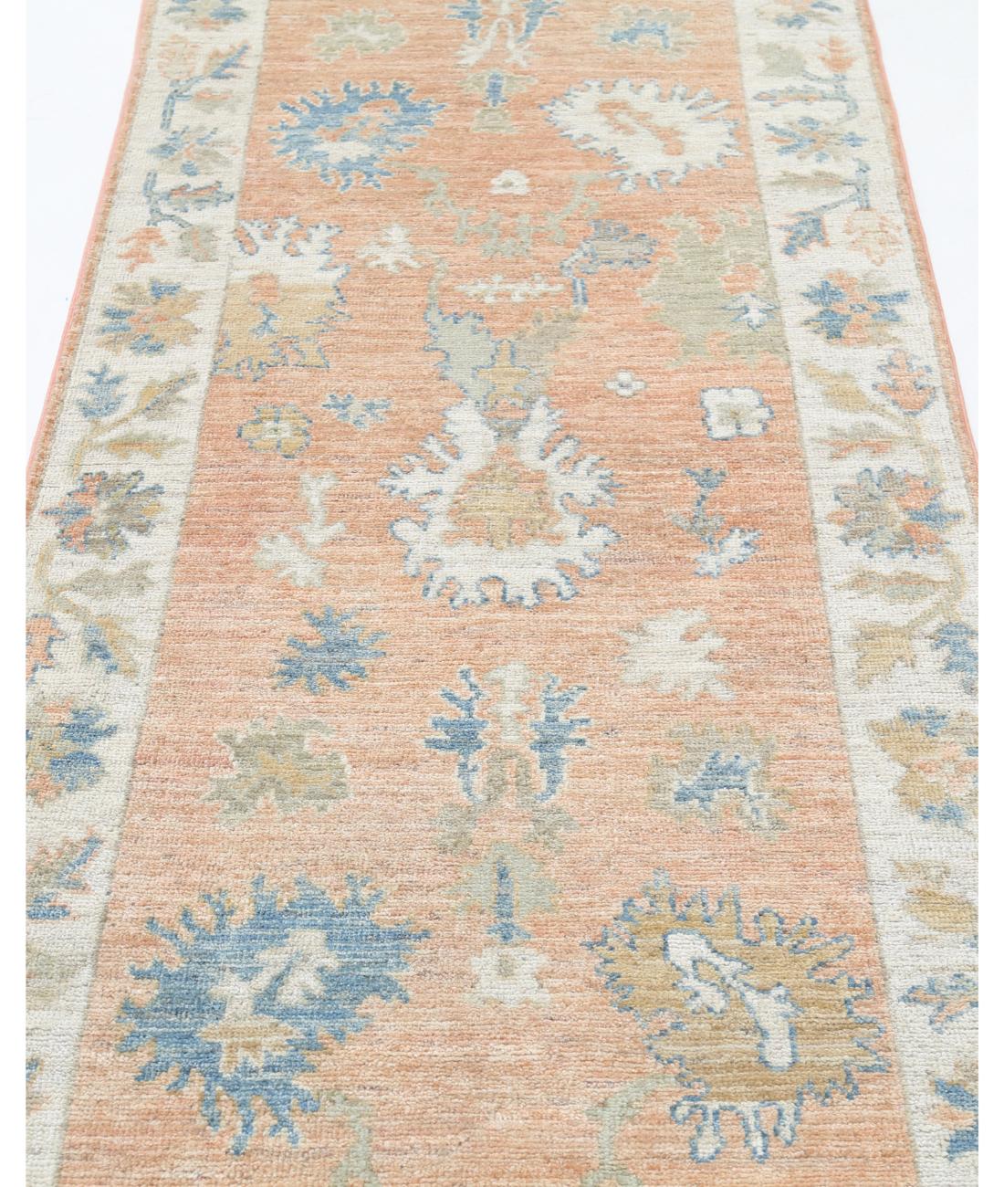 Oushak 3' 2" X 11' 10" Hand-Knotted Wool Rug 3' 2" X 11' 10" (97 X 361) / Peach / Ivory