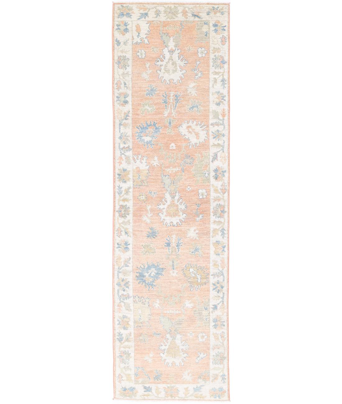 Oushak 3' 2" X 11' 10" Hand-Knotted Wool Rug 3' 2" X 11' 10" (97 X 361) / Peach / Ivory