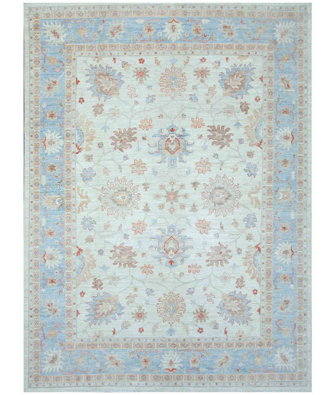 Hand Knotted Oushak Wool Rug 9' 9" X 13' 3" 9' 9" X 13' 3" (297 X 404) / Ivory / Blue