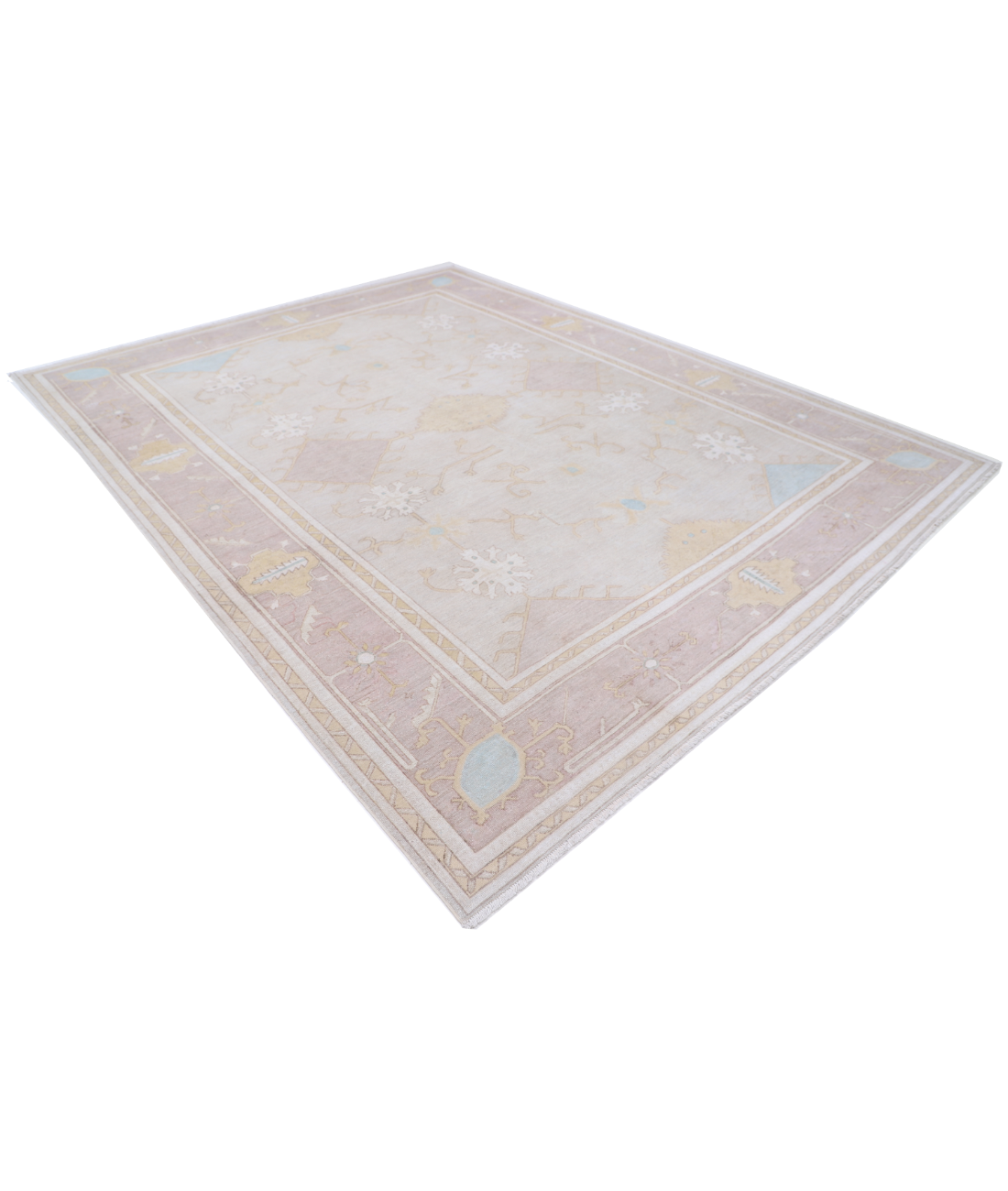 Hand Knotted Oushak Wool Rug 8' 10" X 11' 0" 8' 10" X 11' 0" (269 X 335) / Ivory / Peach