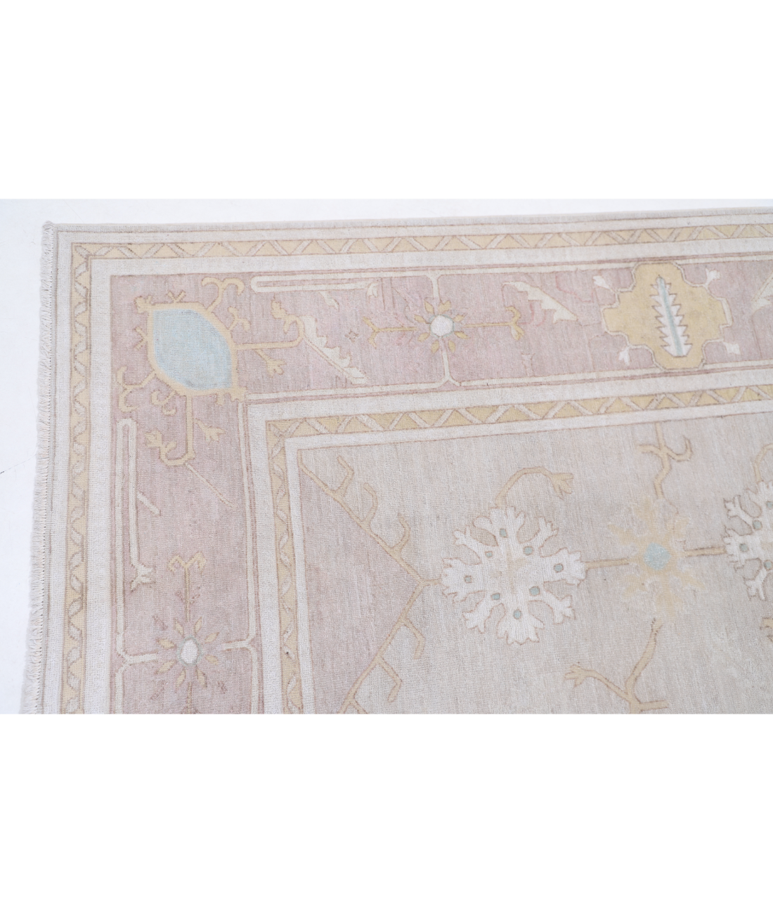 Hand Knotted Oushak Wool Rug 8' 10" X 11' 0" 8' 10" X 11' 0" (269 X 335) / Ivory / Peach