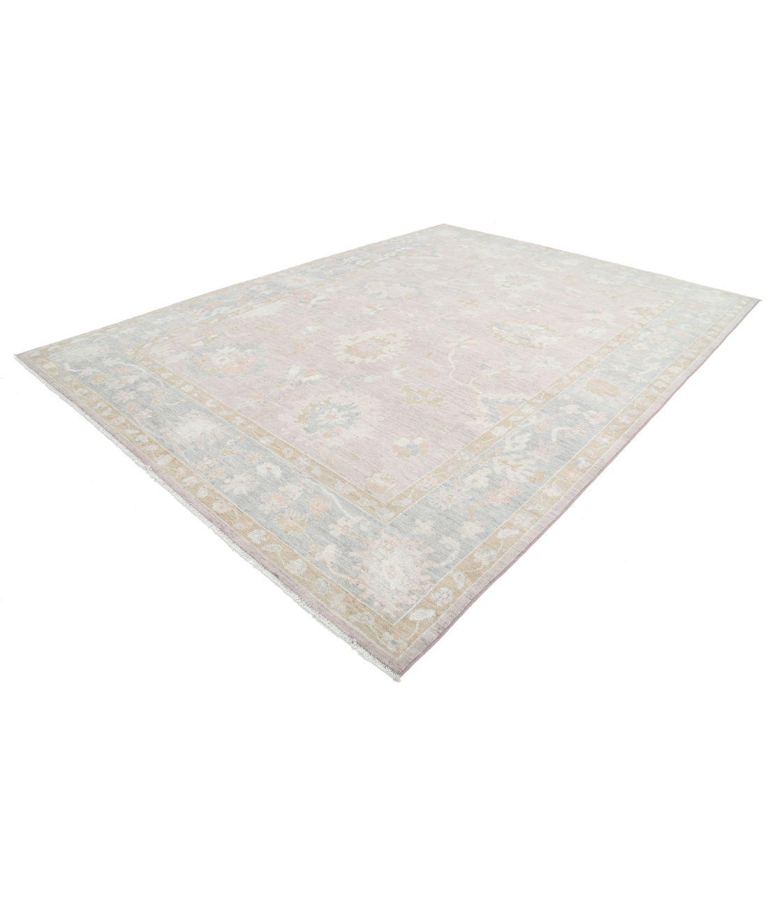 Hand Knotted Oushak Wool Rug 10' 3" X 13' 9" 10' 3" X 13' 9" (312 X 419) / Purple / Blue