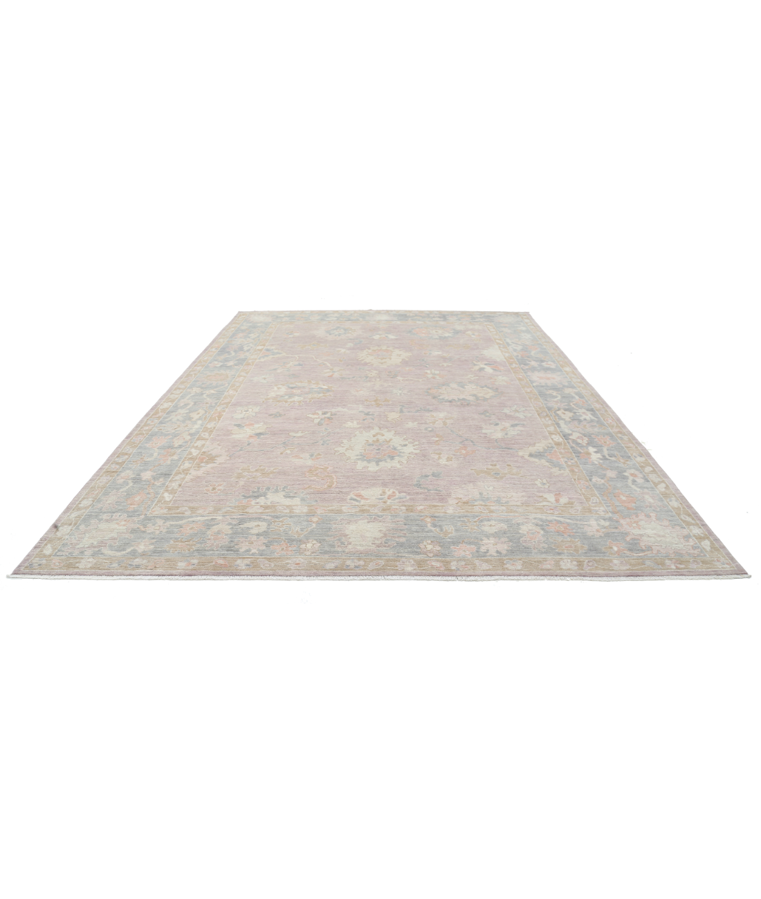 Hand Knotted Oushak Wool Rug 10' 3" X 13' 9" 10' 3" X 13' 9" (312 X 419) / Purple / Blue