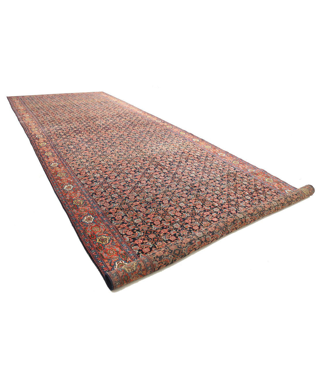 Mahal 8'10'' X 24'1'' Hand-Knotted Wool Rug 8'10'' x 24'1'' (265 X 723) / Blue / Rust