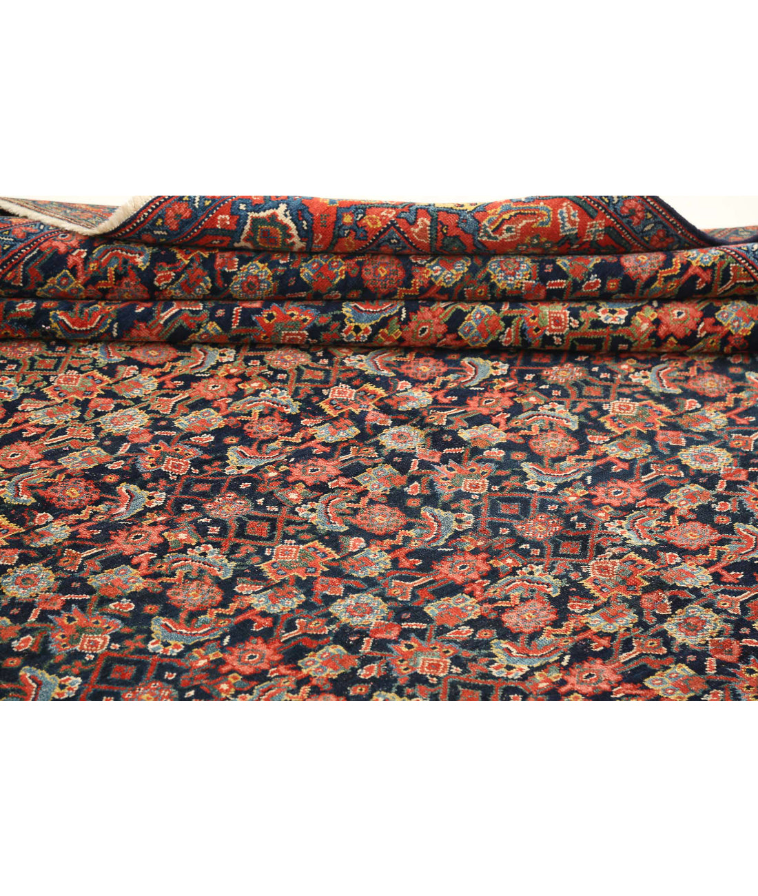 Mahal 8'10'' X 24'1'' Hand-Knotted Wool Rug 8'10'' x 24'1'' (265 X 723) / Blue / Rust