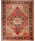 Heriz 12' 2" X 15' 7" Hand-Knotted Wool Rug 12' 2" X 15' 7" (371 X 475) / Pink / Blue